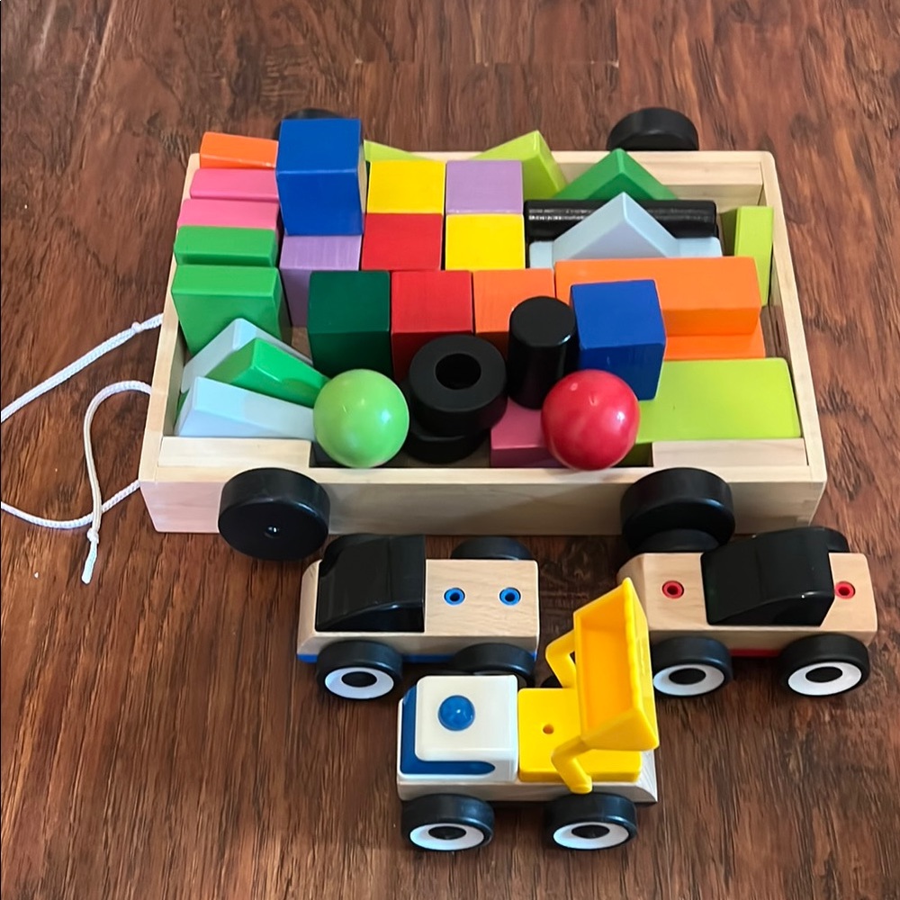 Colorful Wooden Block Set with Toy Cars